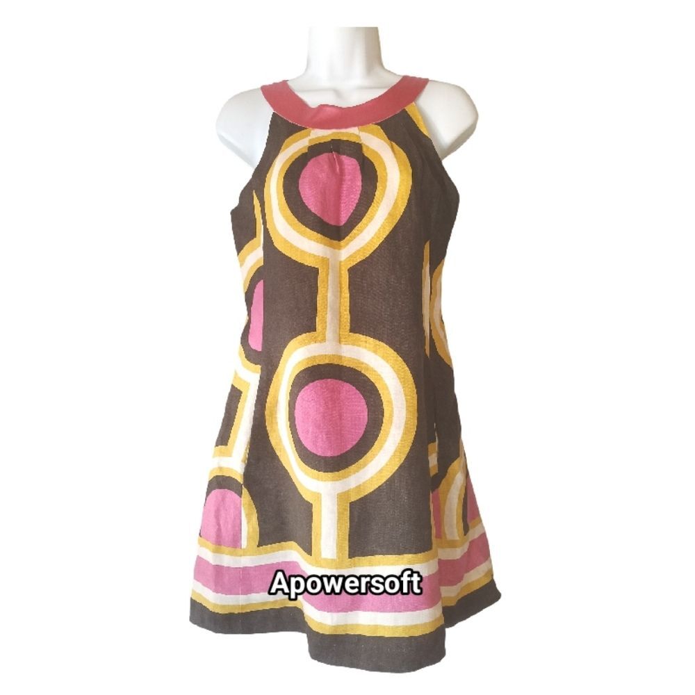 Retro Mod Linen Halter Mini Dress